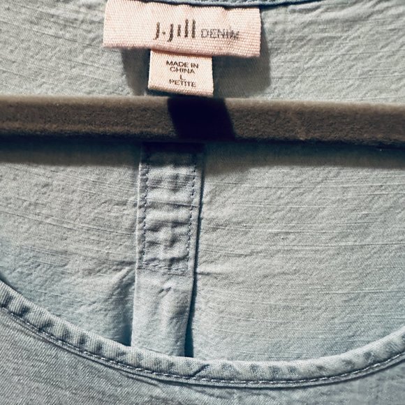 J. JILL DENIM TUNIC TOP SHORT SLEEVE ROUND NECK FRONT POCKET SIZE Large - Picture 6 of 6